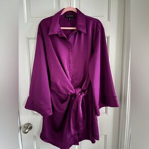 Eloquii Purple Button-Up Tie-Wrap Shirt Dress